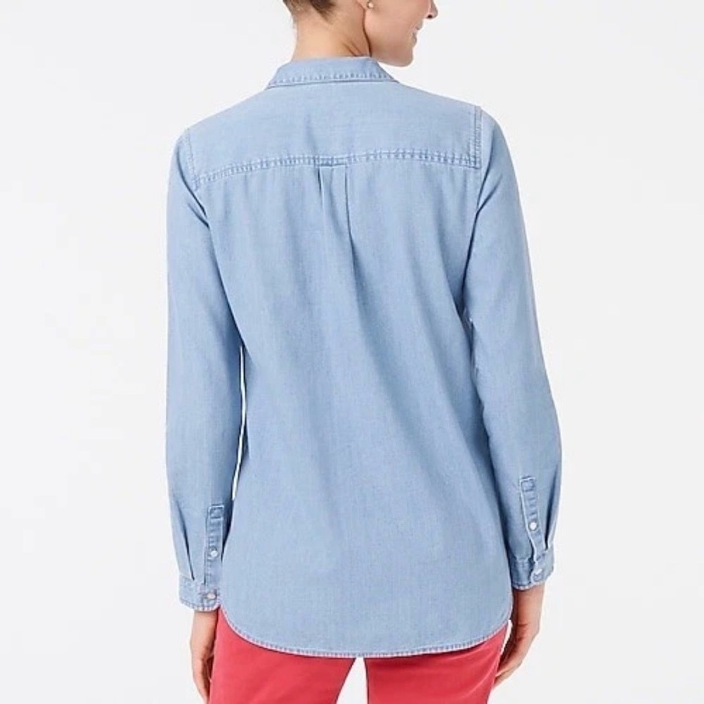 J Crew Blue Chambray Popover Henley Long Sleeve Shirt Size Small Denim Top - Picture 10 of 10